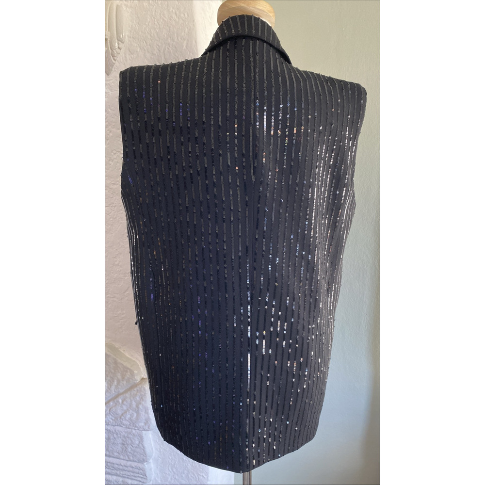 Michael Kors Pinstripe Sequined Crepe Sleeveless Blazer Black 10 (xRTR) RT $655 - Picture 4 of 14